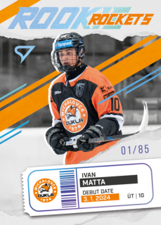 25-26 TIPSPORT LIGA - Ivan MATTA č. RR-08 Rookie Rockets Bright Blue x/85