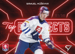 2026 Hokejové Slovensko - Samuel HÚŽEVKA č. TP-08 Top Prospects Neon Red x/50