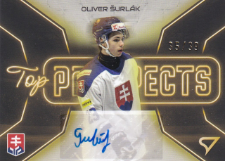 2026 Hokejové Slovensko - Oliver ŠURLÁK č. TPS-OS Top Prospects Gold Auto 35/39