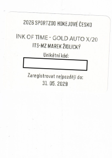 2026 Hokejové Česko - Marek ŽIDLICKÝ č. ITS-MZ Ink of Time Gold Auto x/20