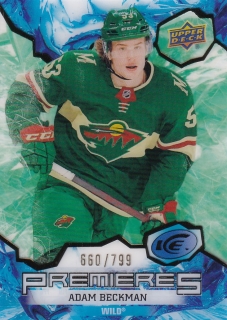 21-22 UD Ice - Adam BECKMAN č. 225 ICE PREMIERES GREEN x/799